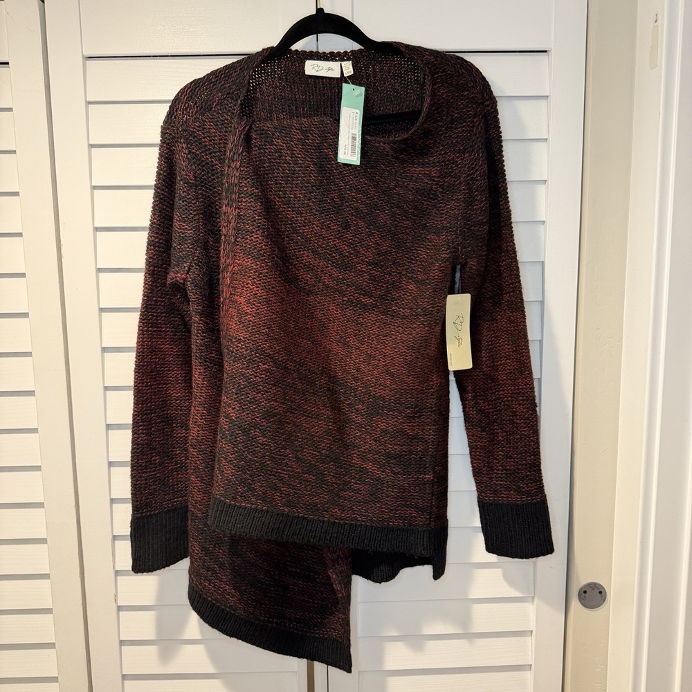 New RD Style Meredith Open‎ Front Knit Cardigan Faux Leather Elbow Patches L